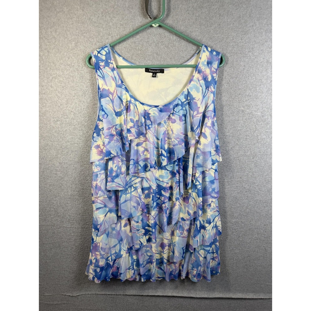 Relativity Tank Top Womens 2X Multicolor Floral Tiered Ruffle Chiffon Plus